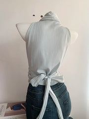 Hnewly Sexy Bandage Slim Tanks Women Fashion Casual V Neck Design Halter Tanks Korean Retro Streetwear Female Summer Elegant Tops