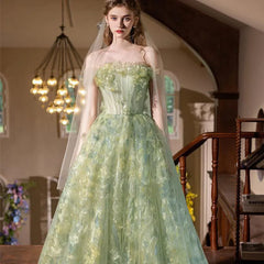 Hnewly High-end Light Green Luxury Evening Dress With Dreamy Forest-themed Flowers And Ethereal Charm