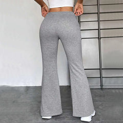 Hnewly Sexy Middle Waist Lace Up Slim Fit Flare Pants Women's Sporty Yoga Fashion Drawstring Trousers Casual Daily Streetwear