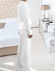 Hnewly Heart-Patterned LongSleeve Round Neck Shirt and Pants Loungewear two Piece Set for Women Comfortable Matching Ensemble Set