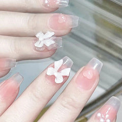 Hnewly 24pcs Square Fake Nails for Women Cute Bride Heart Pink French Tips Y2K Press on False Nail Supplies Nail Kit