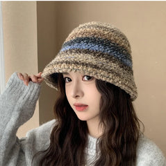 Hnewly Colourful Knitted Hat Women Korea Autumn Winter Warm Dopamine Warm Fisherman's Hat Star Model Thickened Bucket Hat