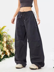 Hnewly Y2K Vintage Drawstring Parachute Pants Women Hip Hop Loose Streetwear Cargo Pants American Low Waist Hot Girls Wide Leg Trousers