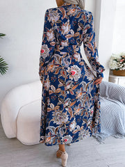 Hnewly Vintage Floral Print Button Up Long Sleeve Maxi Shirt Dress For Fall & Spring, Women's Clothing