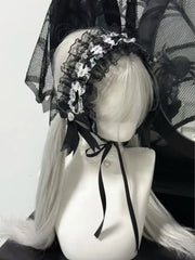 Lunivop Goth Bunny Ear Bow Hair bands Harajuku Gothic Lolita Y2K girl Rabbit ears hair band Punk Lace Ruffled Headband Hair Hoop
