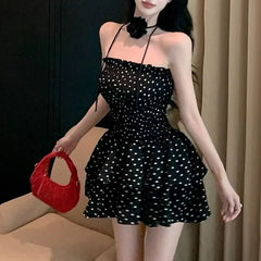 Hnewly DRESS TO IMPRESS Summer Lady Chic Fashion Ruched Mini Skirts Girls Korean Wave Point Short Dress Women Comfortable Off Shoulder A-line Dress