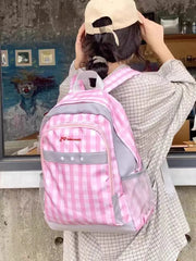 Hnewly Pink Plaid Backpack Korean Y2k Cute School Bag Large Capacity Girls Travel Bags Women Fashion Backpacks Trend Letter Schoolbag