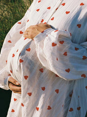 Hnewly Red Heart Print Maternity Dress Photoshoot Vintage Long Sleeve Pregnancy Photography Gown Loose Fit Sweet Maternity Photo Outfit