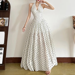 Hnewly Spring Summer New Women's Wear Polka Point Hanging Neck Dress Women's High end V-neck Waist