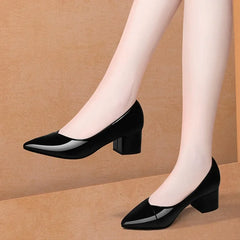 Hnewly Woman Pumps Pointed Toe Shoes for Women with Medium Heels Moccasins Block Heel Chunky Chic Point Korean Style Footwear 39 Young
