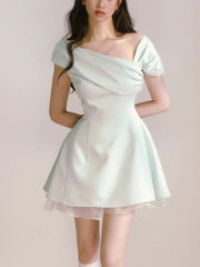 Hnewly Women's Y2K Vintage Chic Dresses Summer 2025 New Asymmetrical Neck A-Line Inclined Shoulder Vestidos Party Prom Evening Dress