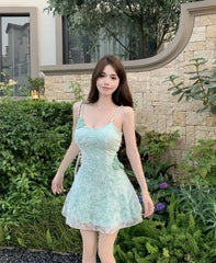 Hnewly Mini Dresses Women Flowers Lace Patchwork Slim Slash Neck Backless Party Dress Female Sexy Elegant Holiday Casual