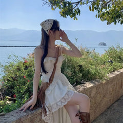 Hnewly Sweet Casual Irregular Slip Dress Women Ruffles Designer Sexy Elegant Fairy Dress Female 2024 Summer Fashion Korean Party Dress