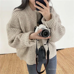 Hnewly Women's Zip Up Sweater Cardigan Chunky Knit Stand Collar Zipper Front Plain Sweater Jacket Ladies Korean Chic Fall Winter Outfit
