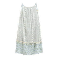 Hnewly Retro Knitted Tassel Splicing Strap Dress Women's Spring New Korean Style Sweet Loose Personality Long Dress