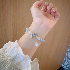 Hnewly New Unique Dreamy Blue Moonstone Cat Eye Pendant Crystal Bead Bracelet Party Jewelry Gift For Women