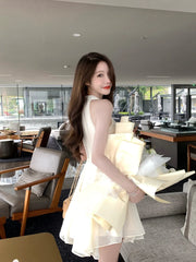 Hnewly Elegant Sleeveless Y2k Mini Dress Women Beach Style Office Lady One Piece Dress Korean Fashion 2000s Vintage Clothing Even Party