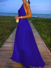 Hnewly Womens Yellow Sleeveless Halter Backless Elegant Long Dress For Beach Summer