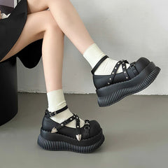 Hnewly Y2K Girls Mary Janes Pumps Buckle Thick Weges Round Toe Platform Shoes Cute Sweet Lolita Classic Brand Pumps