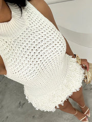 Hnewly Chic Y2K Dress Women Sexy Crochet AutumnTrend Tassel Hem Sleeveless Stretch Fashion Beach Vacation Clubwear Bodycon