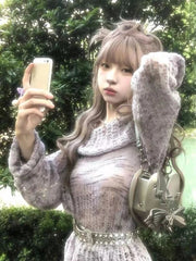 Hnewly Fashion Slash Neck Hollow Out Pullovers Y2k Grunge Long Sleeve Sweaters Mujer Vintage Simple New Loose Knitted Tops Women