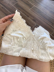 Hnewly High Street Simple Tank Top Vintage Spring Summer Beige Camisole Pearl Fashion Off Shoulder Casual Lace Vest Coquette Mori Girl