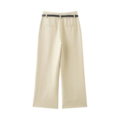 Hnewly Women Chic Fashion Office Wear Straight Pants With Belt Vintage High Waist Zipper Female Trousers Mujer