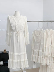 Hnewly Sweet White Chiffon Long Sleeve V-Neck Waisted Dress vestido de noiva princesa luxo robe blanche Wedding Prom Dress