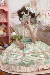 Hnewly Japanese Kawaii Lolita Jsk Dress Women Victorian Retro Ruffle Grape Print Bandage Bow Trailing Princess Dresses Party Mini Dress