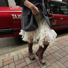 Hnewly Ruffle Lace Splicing Half Skirt for Women Elegant and Sweet Cake Skirt High Waist Lace Chiffon Half Skirt