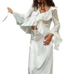 Hnewly Autumn New Fashion Style Long Sleeve Lace Cardigan Set Long Skirt Women's Wear