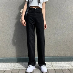 Hnewly New Arrival OL Work Women Denim Jeans Straight Classic Black Loose Casual Pants Dropship New Arrivals Daily Toursers Female