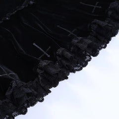Hnewly Women Sexy Fashion Cross Summer Embroidery Black Gothic Style Casual Party Stylish Lace Trim Mini Skirts