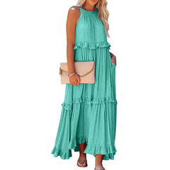 Hnewly Ladies' Temperment Green Korean Summer Long Dress Fashion Classic Loose Large Swing Holiday Beach Skirt