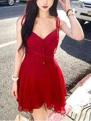 Hnewly Red Sexy Aesthetic One Piece Dress Women Sweet Vintage Strap Even Party Dresses Female Korean Style Fashion Beach Dress New