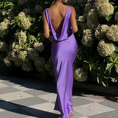 Hnewly Cocktail Party Backless New Dress Casual Women's Off Shoulder Slim Fit Long Dress Summer Sleeveless Camisole Holiday Dress