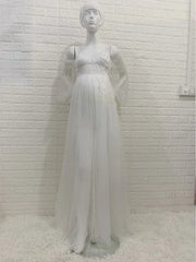 Hnewly Maternity Shoot Dresses Dense Pearl White Yarn Dress Pregnancy Photography Gown Pregnant Women Maxi Dress For Photo Props