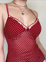 Hnewly Sexy Slim Dot Printed Camis Tops Holiday Contrast Color V-Neck Sleeveless Tank Tops Women 2024 Summer Fashion Streetwear