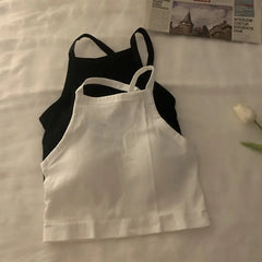 Hnewly Camis Women Backless Inner Crop Top Sexy New Basic Students Fashion Ins Bottoming Clothing Solid Simple Harajuku Leisure Sweet