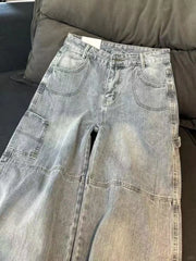 Hnewly Letter Printing Women Wide Leg Jeans Y2K High Waist Streetwear Baggy Denim Trousers Bf American Hip Hop Grunge Jeans New