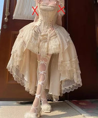 Hnewly French Elegant Retro Sweet Princess Dresses Women's High Waist Slim Long Tail Tea Party Dress Girls Lolita Style Dress Vestidos