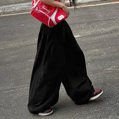 Hnewly Black Vintage Loose drawstring Sweatpants Women Solid Wid Leg Oversize Pant Y2k Casual Hip Hop Cargo Trousers Summer