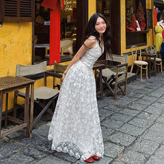 Hnewly Elegant Women Backless Party Dress Sexy Sling V Neck Mesh Long Dresses Spring Summer New Ladies White Wedding Vestidos