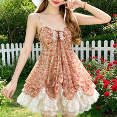 Lunivop Harajuku Sweet Y2k Lolita Lace Dress Women Vintage Bow Ruffle Cake Dress Slim Bandage Dress Japanese Style Fashion Summer