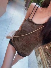 Hnewly Y2k Aesthetic Knitted Women Tank Top Sexy Irregular Streetwear Vintage Slim Fit Vest Summer Grunge Backless Solid Camisoles