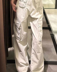 Hnewly Fashion Pantalon New Bottoms Streetwear Y2k Cargo Pants High Waist Straight Pockets Casual Trousers Women Clothing
