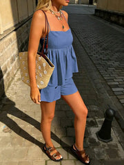 Hnewly Womens Casual Solid Color Ruffle Hem Camisole And Shorts Set Spring Summer Vacation Aqua Blue