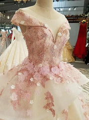 Hnewly Charming Pink Sweetheart Quinceanera Dresses Off Shoulder Lace Flower Applique Party Princess Ball Gown Vestidos De 15 Años