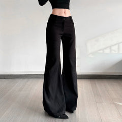 Hnewly Black Slim-Fit Low-Rise Suit-pants y2k Streetwear Basic All-match Trousers Office Lady Bottoms Korean Fashion Summer