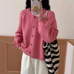 Hnewly Button Up Cardigan Sweater for Women Cozy Knitted Long Sleeve Single Breasted Sweater Jacket Autumn Winter Casual Chic Outfit